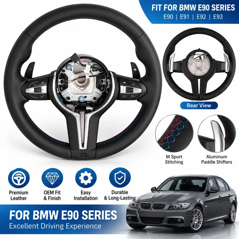 Volante Deportivo de Cuero con Levas para BMW Serie 3 E90 E92 E87 E84